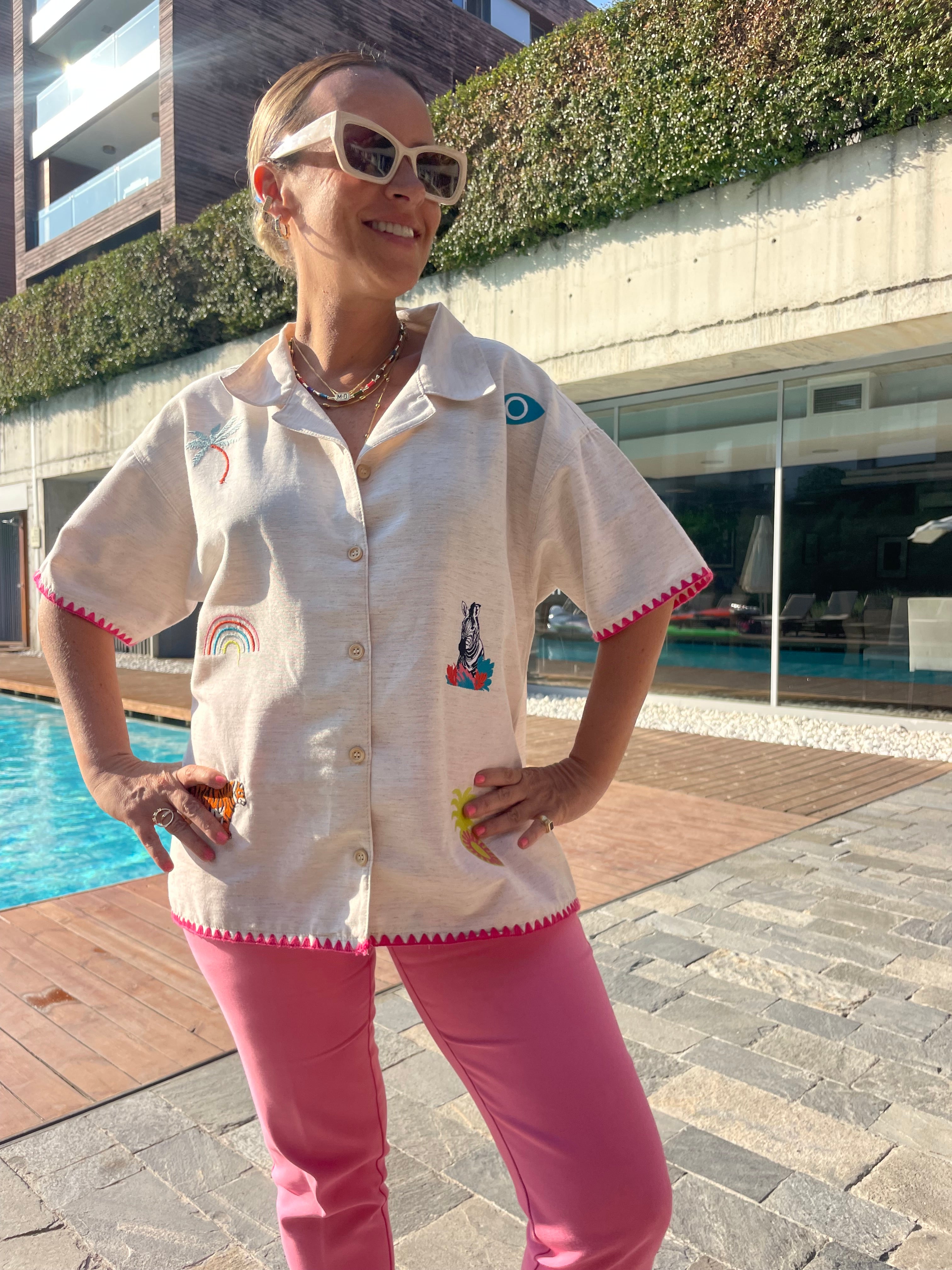 Pink - %100 Keten Pamuk Gömlek
