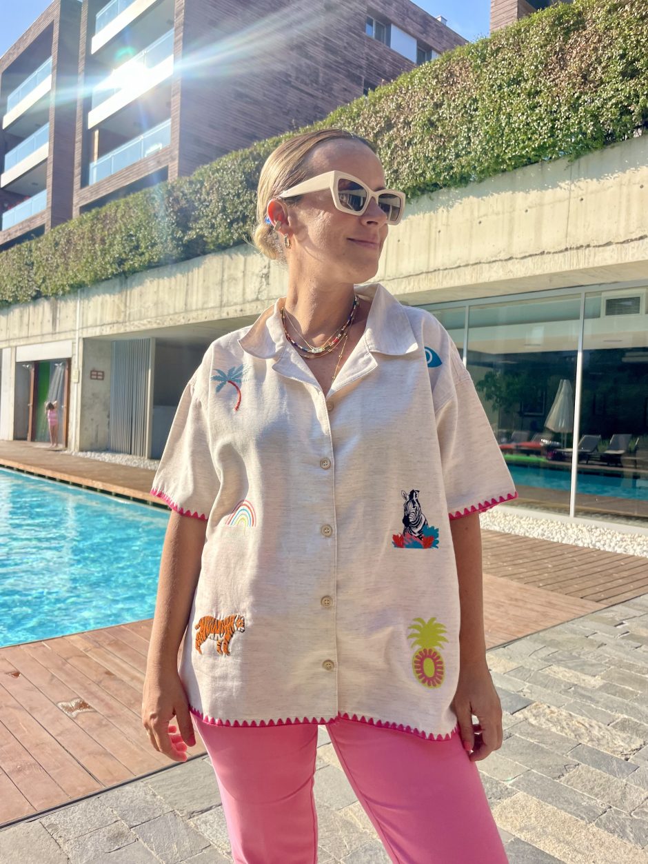Pink - %100 Keten Pamuk Gömlek